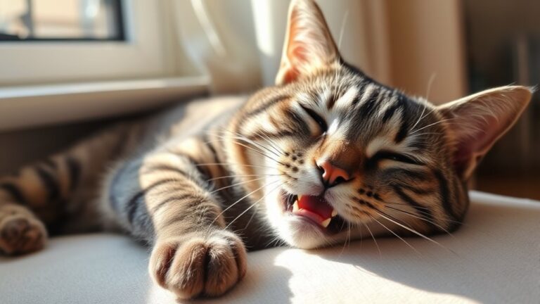 cat yawns during petting