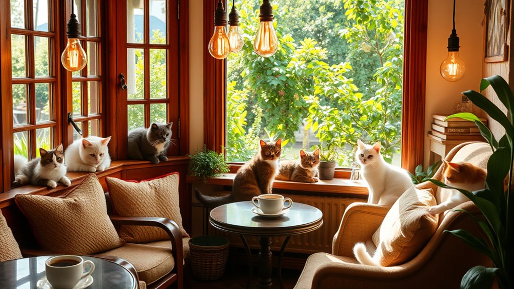 cuddle cats sip coffee