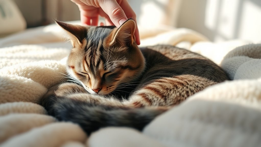 sleeping cats enjoy petting